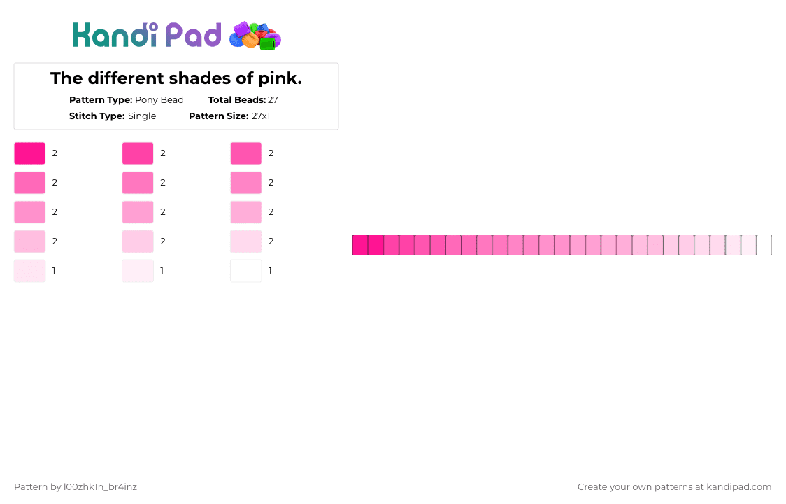 The different shades of pink. - Pony Bead Pattern by pizookie on Kandi Pad - pink,shades,colors,white,pastel