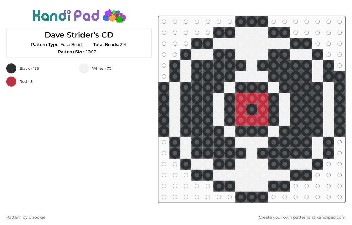 Dave Strider’s CD - Fuse Bead Pattern by pizookie on Kandi Pad - black,white,cotdcds,homestuck,webcomic,dave strider,cd,cds,red