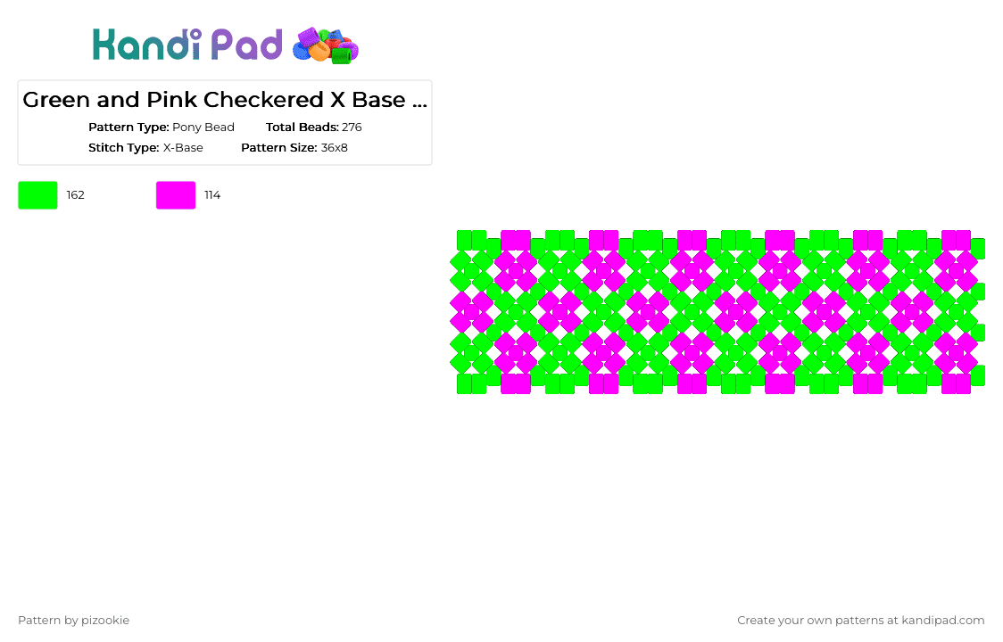 Green and Pink Checkered X Base Cuff !!! x3 - Pony Bead Pattern by pizookie on Kandi Pad - colorful, emo, green, neon, pink, scene, scene kid, scenecore