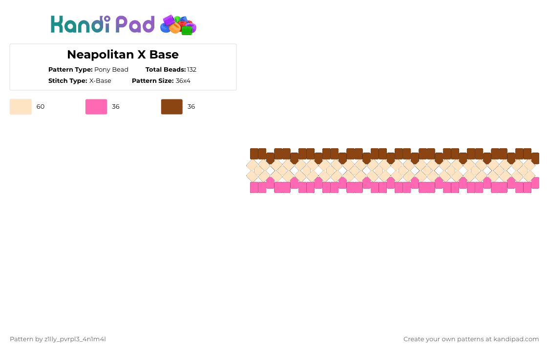 Neapolitan X Base - Pony Bead Pattern by pizookie on Kandi Pad - beige,x base,ice cream,neapolitan,brown,white,pink