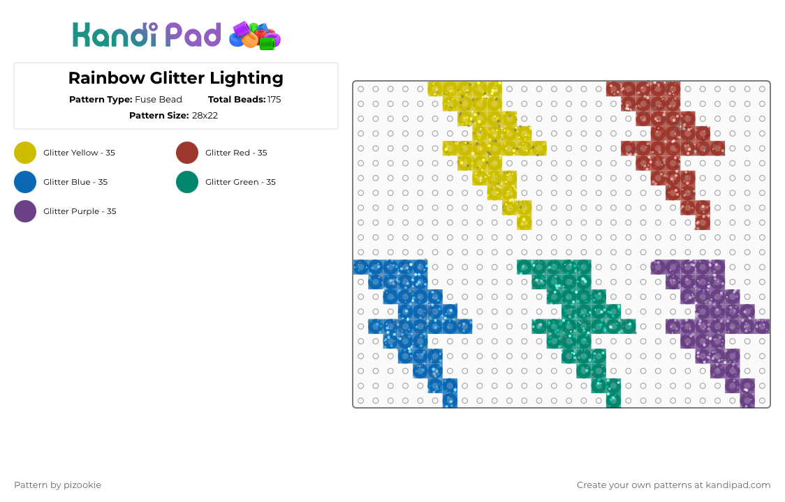 Rainbow Glitter Lighting - Fuse Bead Pattern by pizookie on Kandi Pad - red,teal,colorful,cotdthunder,green,yellow,blue,purple,rainbow,glitter