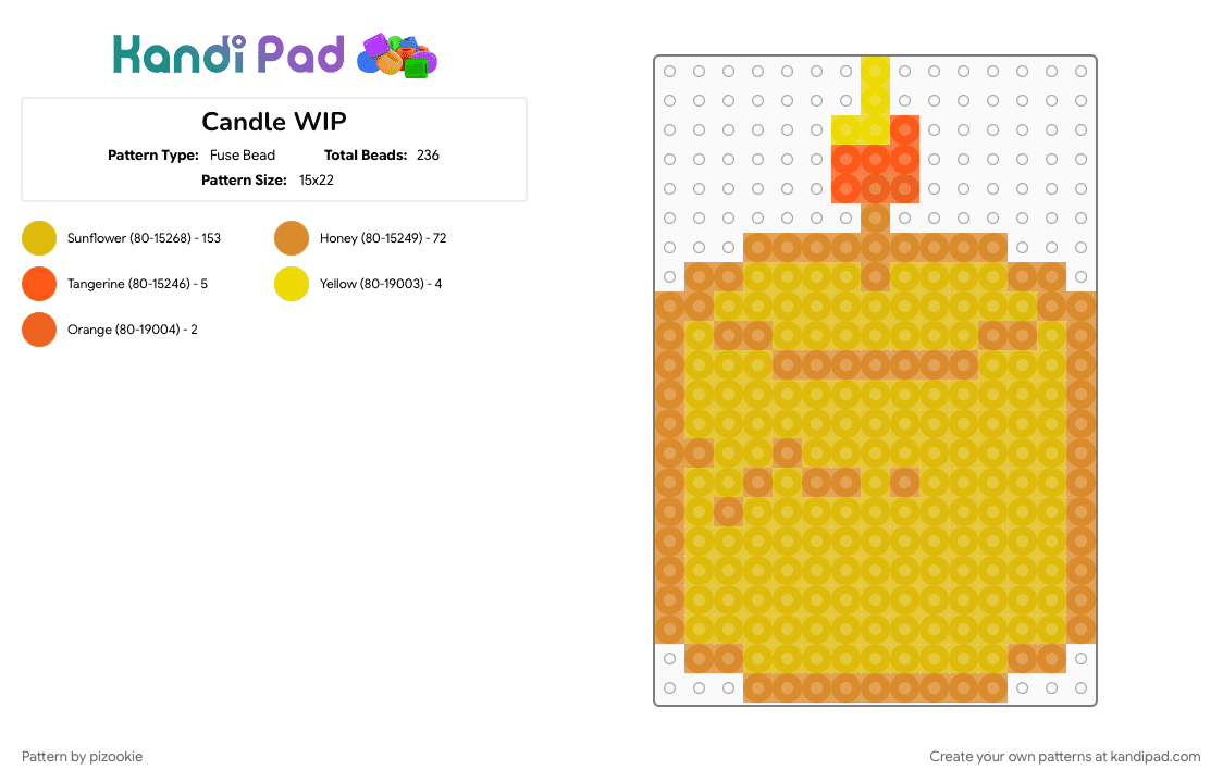 Candle WIP - Fuse Bead Pattern by pizookie on Kandi Pad - altars, candle, cotdaltars, decor, decoration, fire, light, orange, yellow