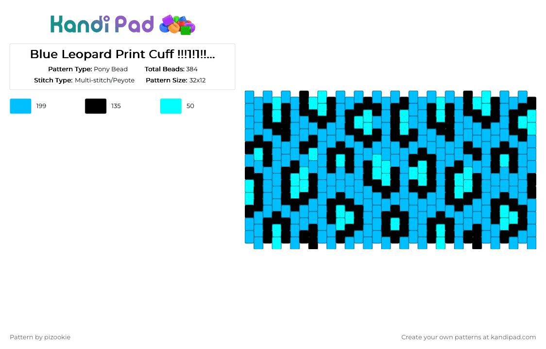 Blue Leopard Print Cuff !!!1!1!!1!1!1!!1!1!! x3 - Pony Bead Pattern by pizookie on Kandi Pad - animal print, black, blue, emo, glitter, leopard print, light blue, scene, scene kid, scenecore