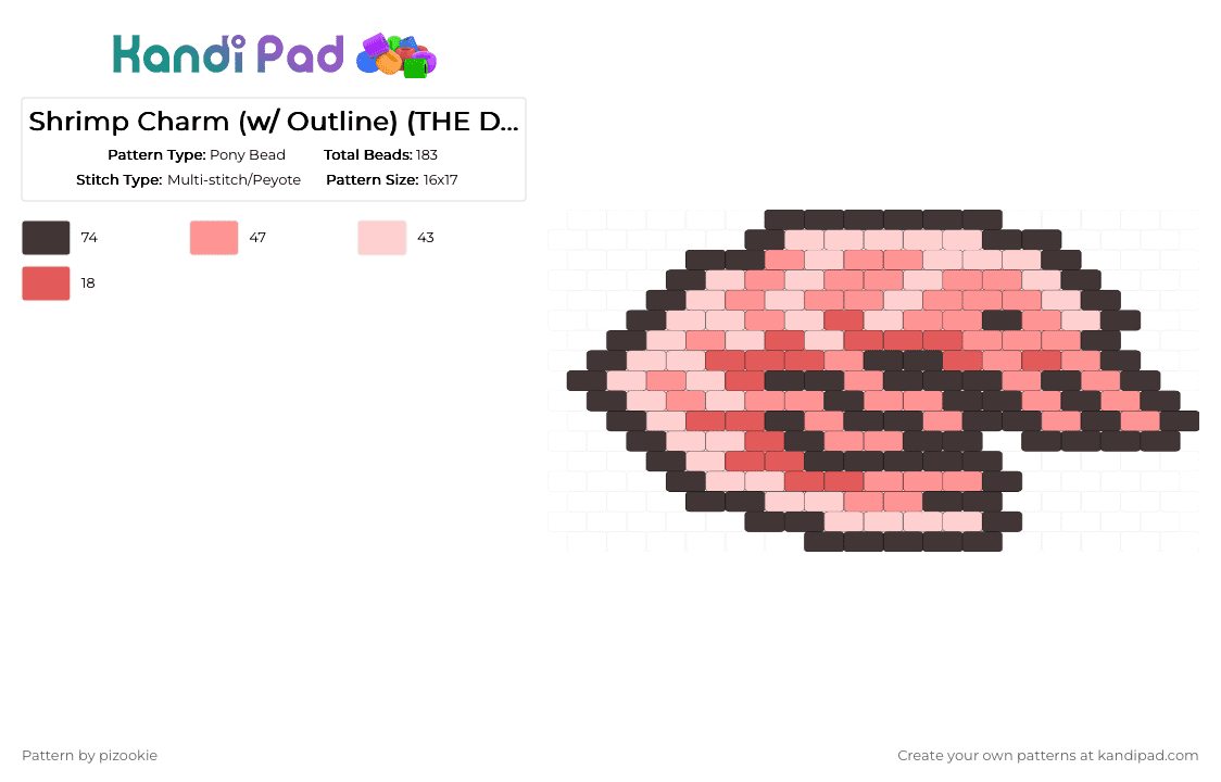 Shrimp Charm (w/ Outline) (THE DESC 1!!1!1!!1) - Pony Bead Pattern by pizookie on Kandi Pad - beige,brown,shrimp,prawn,peyote stitch,black,food,seafood,underwater,ocean