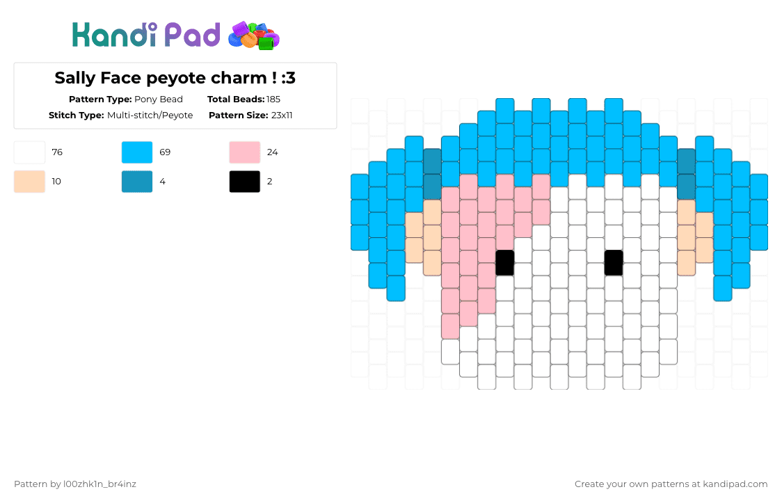Sally Face peyote charm ! :3 - Pony Bead Pattern by pizookie on Kandi Pad - light blue,sally face,charm,peyote,video game,video games