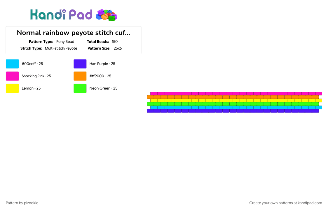 Normal rainbow peyote stitch cuff :3 - Pony Bead Pattern by pizookie on Kandi Pad - beginner friendly, colorful, emo, green, neon, orange, purple, scene, scene kid, scenecore, simple