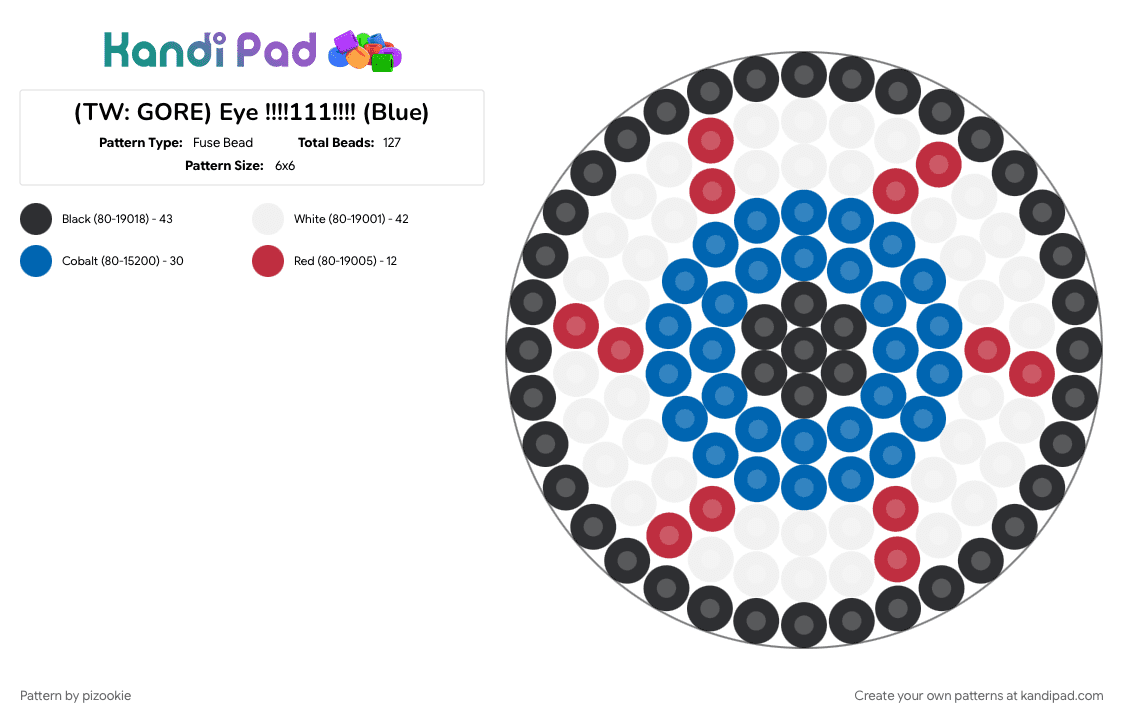 (TW: GORE) Eye !!!!111!!!! (Blue) - Fuse Bead Pattern by pizookie on Kandi Pad - blue, creepy, emo, eyes, halloween, red, scene, scene kid, scenecore, spooky