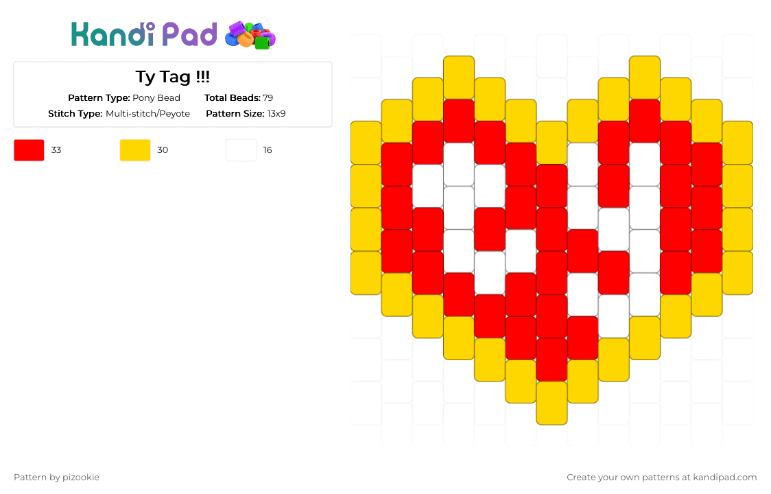 Ty Tag !!! - Pony Bead Pattern by pizookie on Kandi Pad - yellow,red,ty,charm,peyote,tag,logo,heart