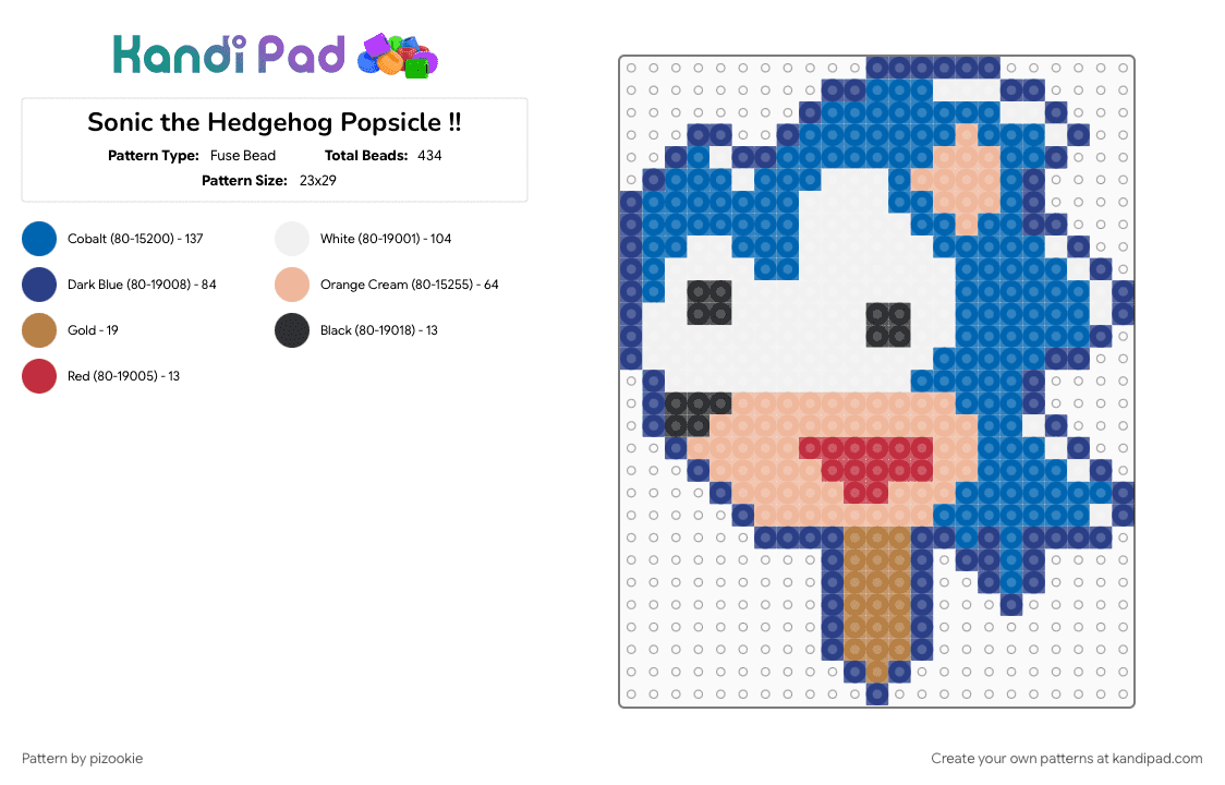 Sonic the Hedgehog Popsicle !! - Fuse Bead Pattern by pizookie on Kandi Pad - blue, cotdhedgehogs, food, hedgehog, ice cream, sega, sonic, sonic the hedgehog, video game