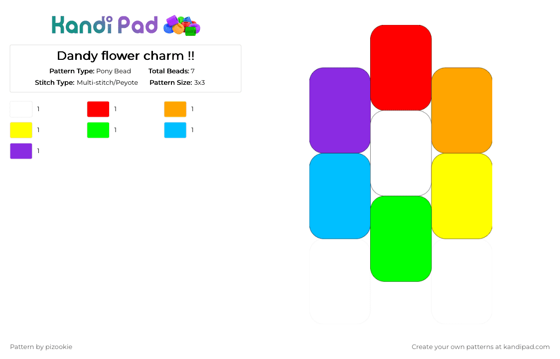 Dandy flower charm !! - Pony Bead Pattern by pizookie on Kandi Pad - orange,green,purple,colorful,dandys world,rainbow,flower,dandy,dandy dancifer,roblox,peyote,cute