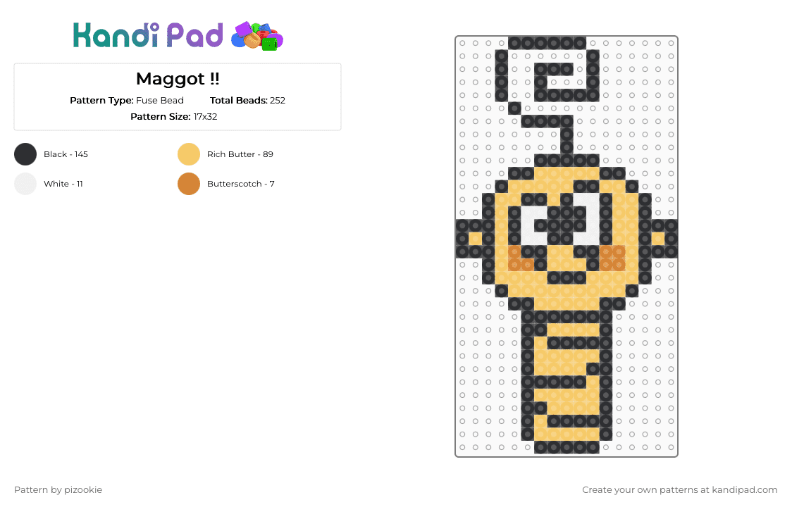 Maggot !! - Fuse Bead Pattern by pizookie on Kandi Pad - black,yellow,ramshackle,maggot