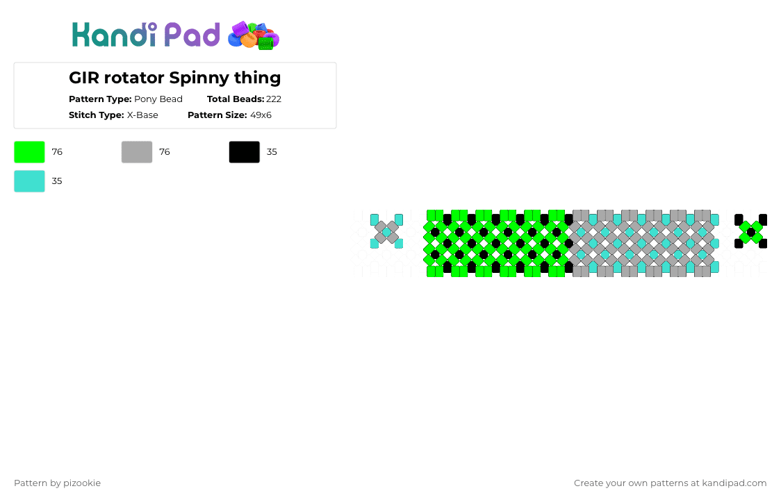 GIR rotator Spinny thing - Pony Bead Pattern by pizookie on Kandi Pad - green,beige,x base,gir,invader zim,scene,scene kid,emo,cuff