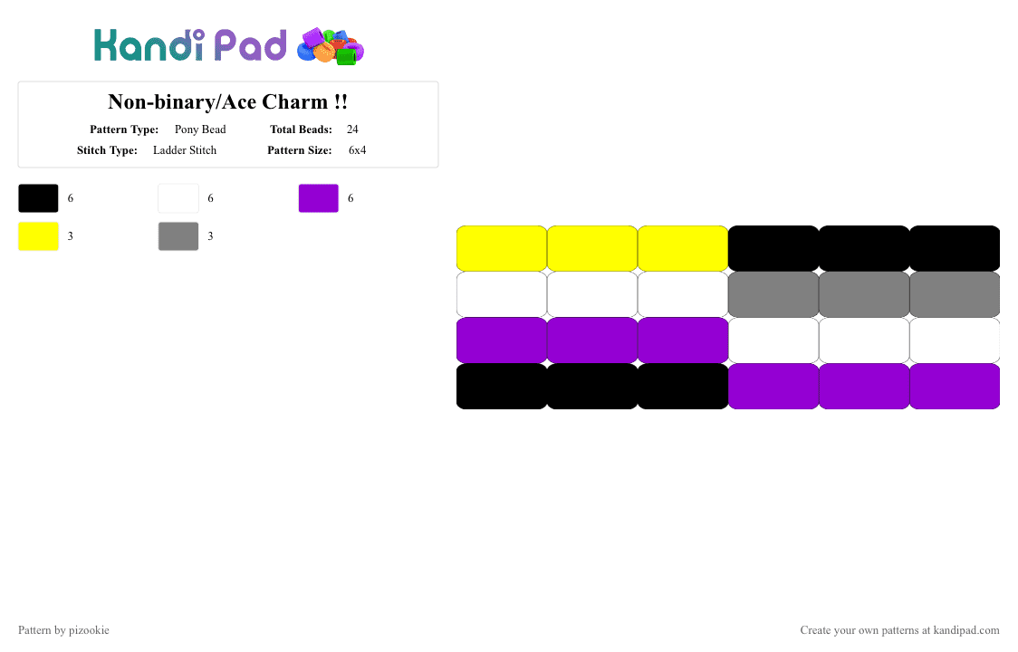 Non-binary/Ace Charm !! - Pony Bead Pattern by pizookie on Kandi Pad - purple,pride,ace,asexual,nonbinary,ladder stitch,charm,flag,pronouns