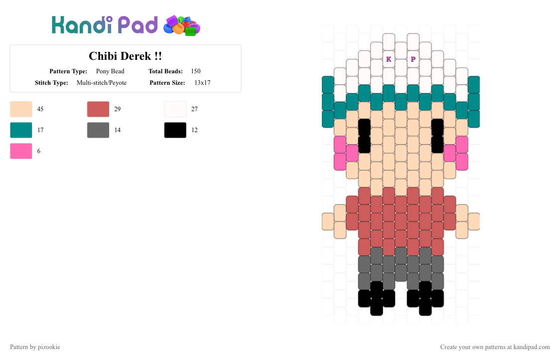 Chibi Derek !! - Pony Bead Pattern by pizookie on Kandi Pad - beige,red,derek,kp,kandipad,chibi,peyote,cute,kawaii,charm