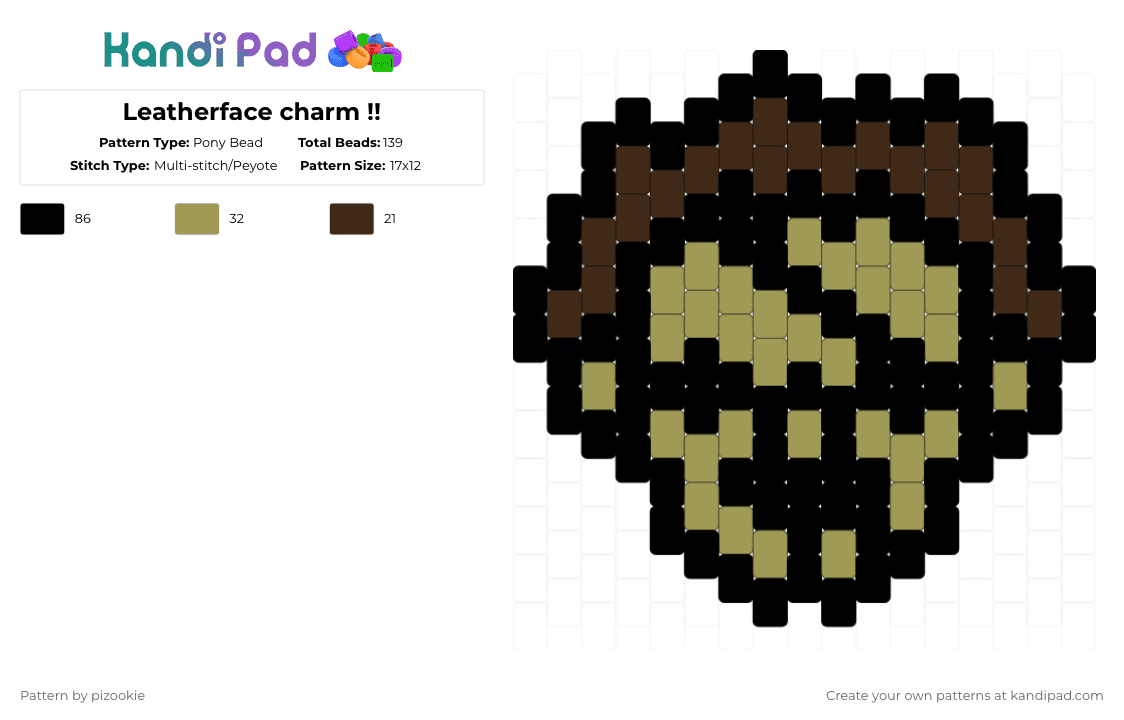 Leatherface charm !! - Pony Bead Pattern by pizookie on Kandi Pad - horror,movie,halloween,spooky,gold,brown,leatherface,texas chainsaw,texas chainsaw massacre,green,charm,peyote
