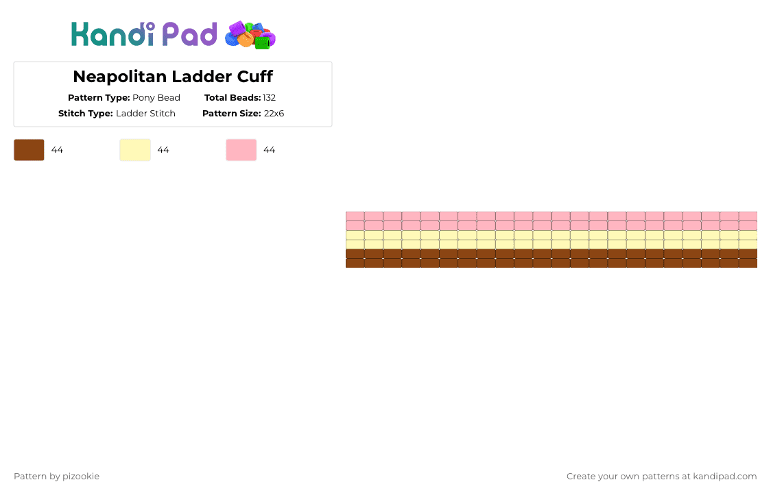 Neapolitan Ladder Cuff - Pony Bead Pattern by pizookie on Kandi Pad - red,yellow,pink,cotdicecream,neapolitan,ice cream,ladder stitch,cuff,neapolitan ice cream