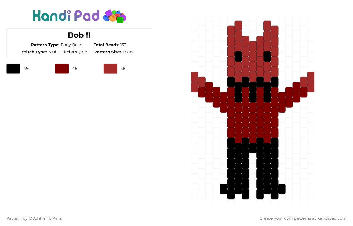 Bob !! - Pony Bead Pattern by pizookie on Kandi Pad - red,brown,bob,spooky month,sr pelo,doll