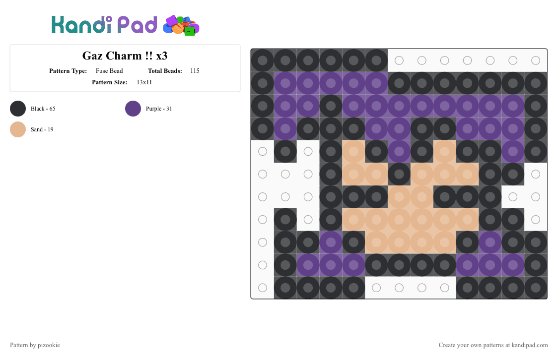 Gaz Charm !! x3 - Fuse Bead Pattern by pizookie on Kandi Pad - beige, emo, gaz, invader zim, jhonen vasquez, purple, scene, scene kid, scenecore