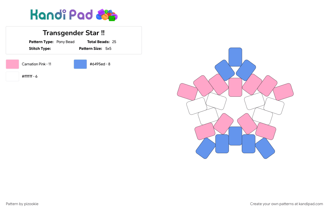Transgender Star !! - Pony Bead Pattern by pizookie on Kandi Pad - flags, lgbt, lgbtq, love, pride, stars, trans, transgender