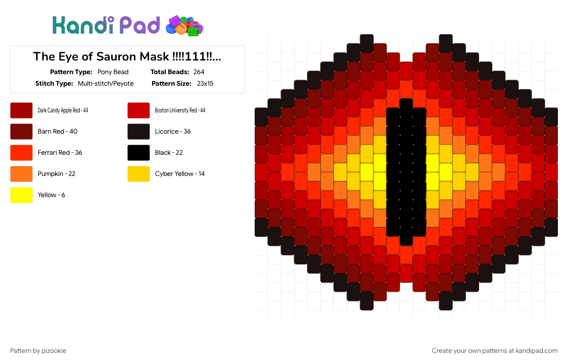 The Eye of Sauron Mask !!!!111!!!! xD - Pony Bead Pattern by pizookie on Kandi Pad - books, cotdmiddle-earth, eye of sauron, gradient, lord of the rings, mask, masks, peyote stitch, red