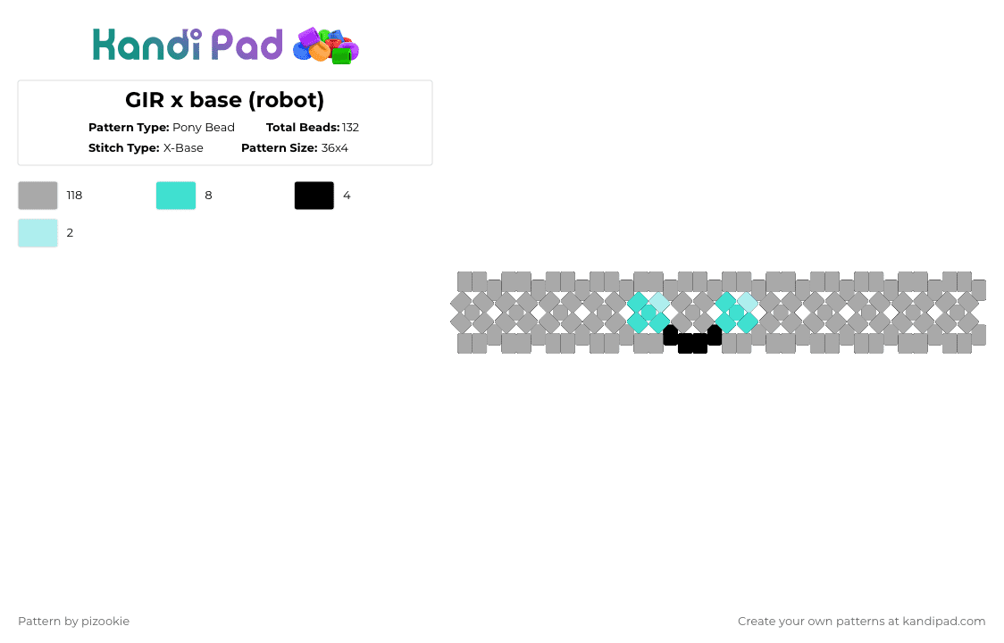 GIR x base (robot) - Pony Bead Pattern by pizookie on Kandi Pad - beige, emo, gir, gray, invader zim, scene, scene kid, teal, x base