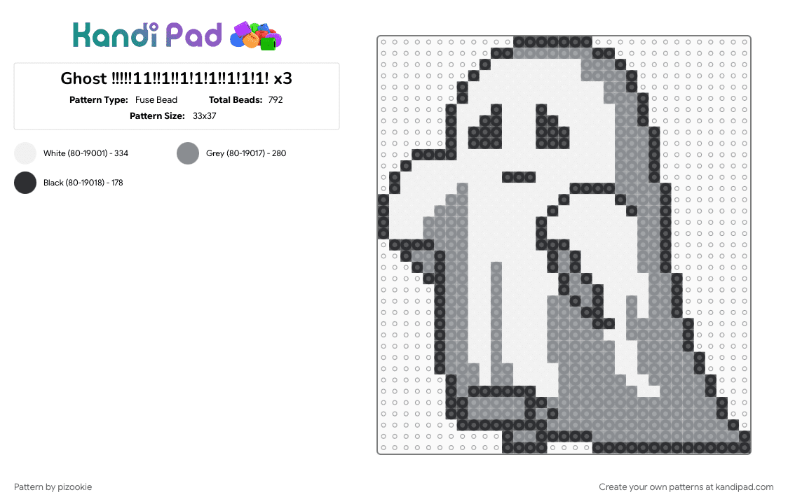 Ghost !!!!!11!!1!!1!1!1!!1!1!1! x3 - Fuse Bead Pattern by pizookie on Kandi Pad - cotdghosts, ghosts, gray, halloween, holiday, horror, scary, spooky, white