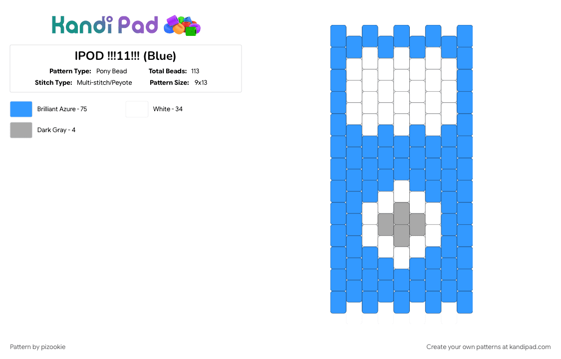 IPOD !!!11!!! (Blue) - Pony Bead Pattern by pizookie on Kandi Pad - 2000s, cotdheadphones, emo, light blue, music, myspace, scene, scene kid, scenecore