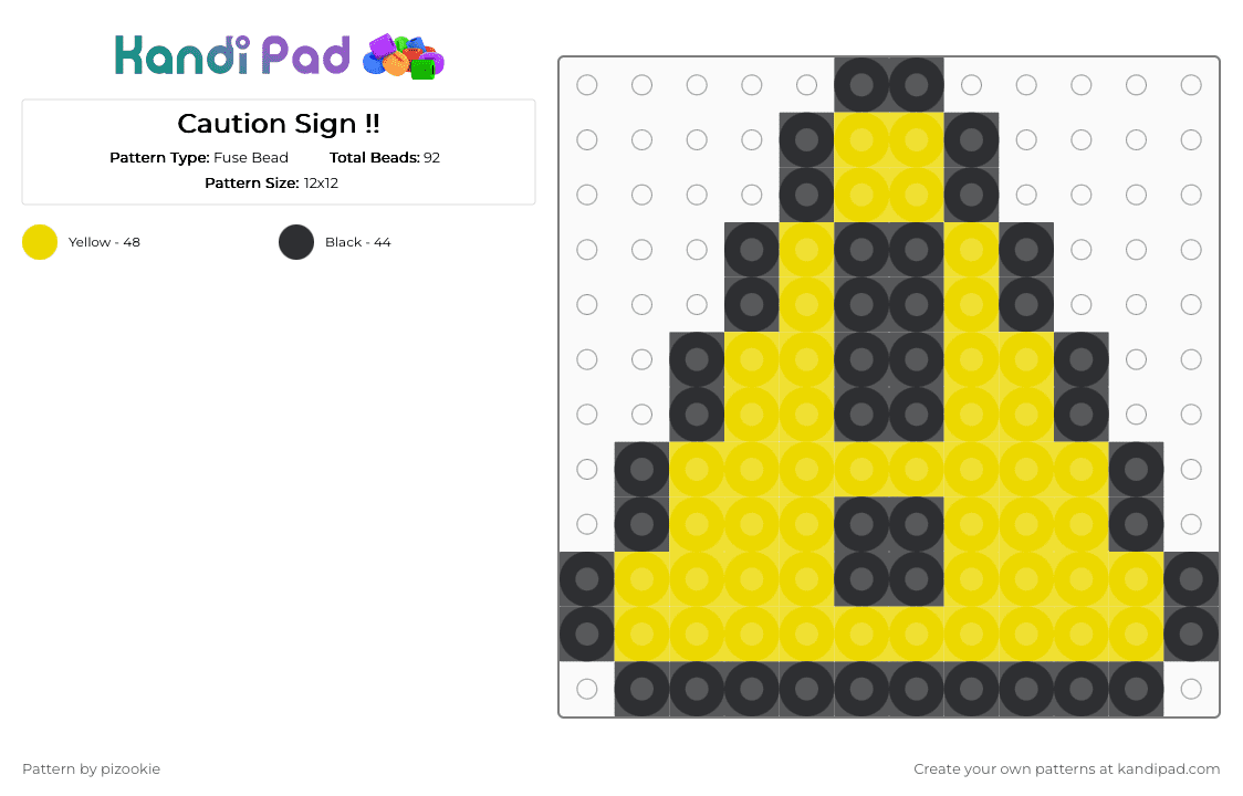 Caution Sign !! - Fuse Bead Pattern by pizookie on Kandi Pad - black,yellow,caution,warning,scene,emo,scenecore,scene kid,toxic