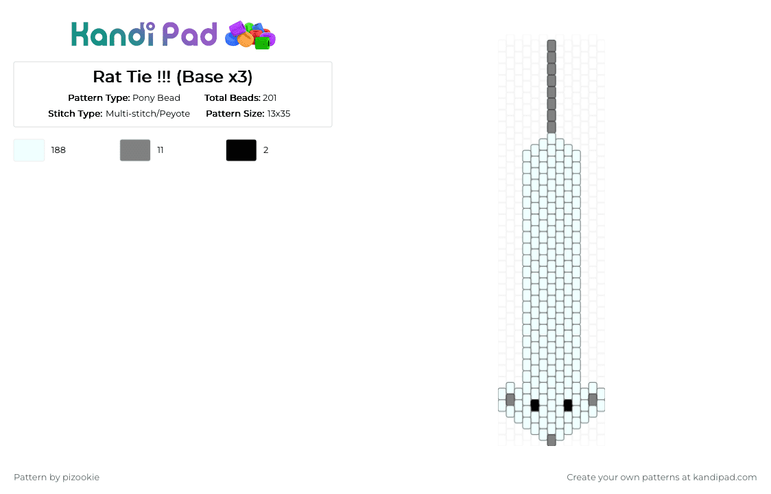 Rat Tie !!! (Base x3) - Pony Bead Pattern by pizookie on Kandi Pad - animals, cute, mice, mouse, peyote stitch, rat, rodents, silly, white