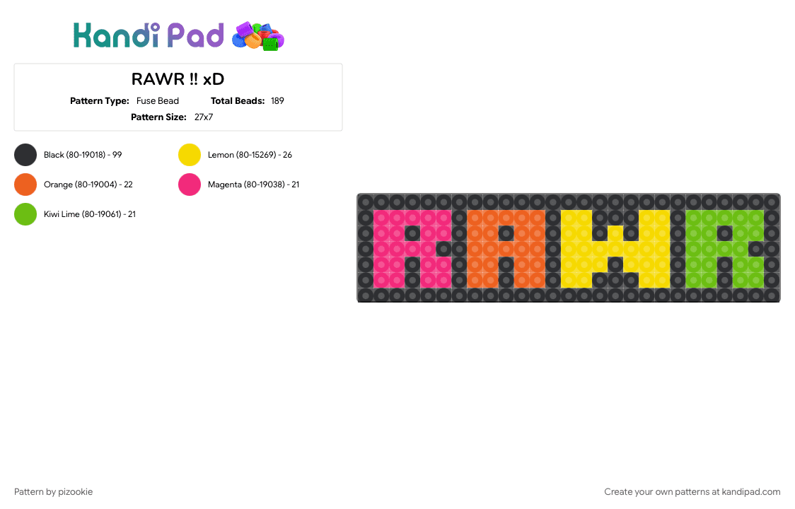 RAWR !! xD - Fuse Bead Pattern by pizookie on Kandi Pad - 2000s, black, colorful, emo, myspace, neon, orange, scene, scene kid, scenecore, yellow