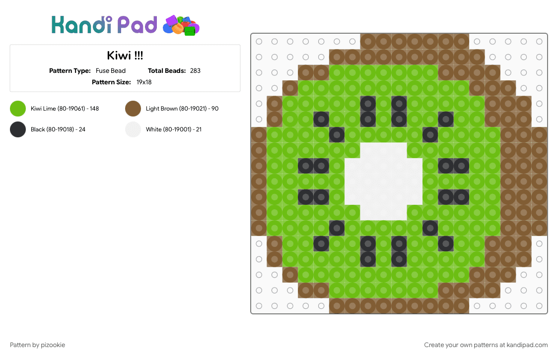 Kiwi !!! - Fuse Bead Pattern by pizookie on Kandi Pad - colorful, cotdtropicalfruit, food, fruit, fruits, green, kiwi, neon, tan