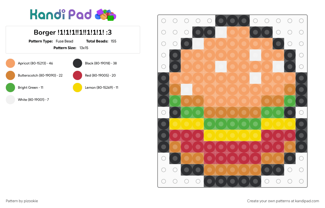 Borger !1!1!1!!1!!1!1!1! :3 - Fuse Bead Pattern by pizookie on Kandi Pad - burger, cotdretrodiner, diner, food, hamburger, orange