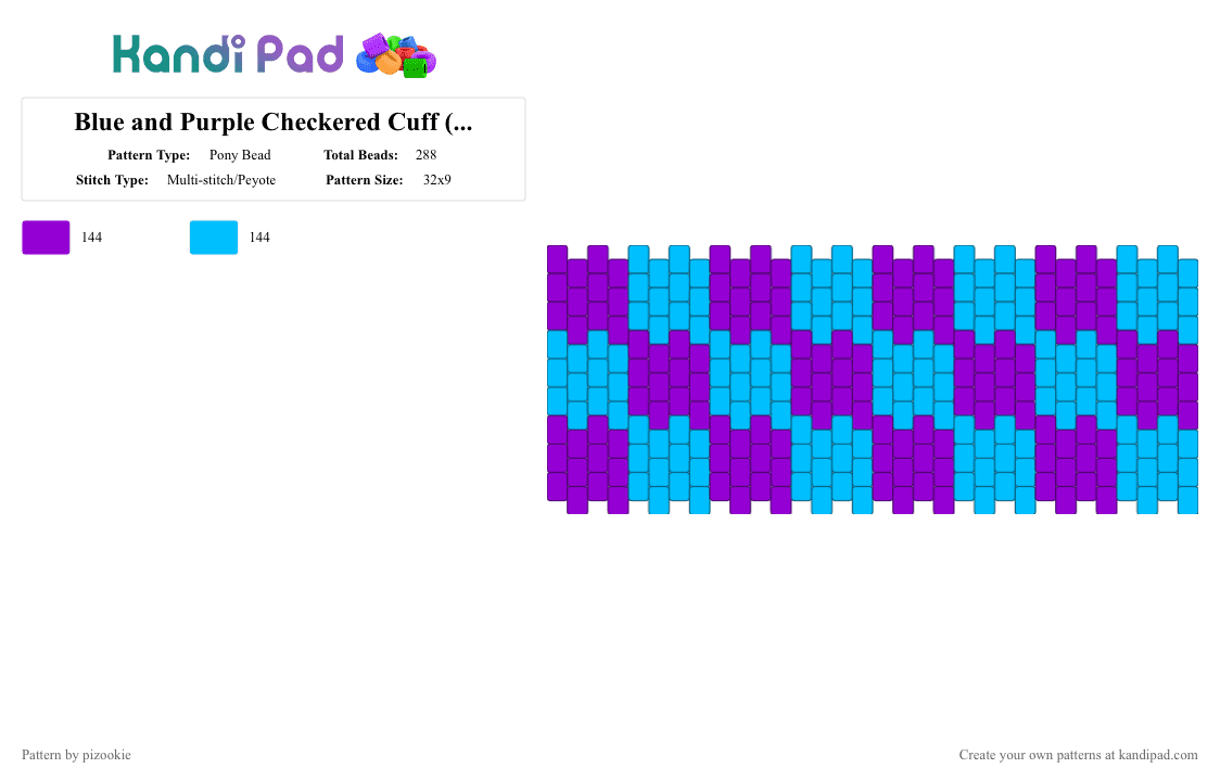 Blue and Purple Checkered Cuff (Multistitch) - Pony Bead Pattern by pizookie on Kandi Pad - purple,light blue,blue,multistitch,checkered,scene,emo,scenecore,scene kid