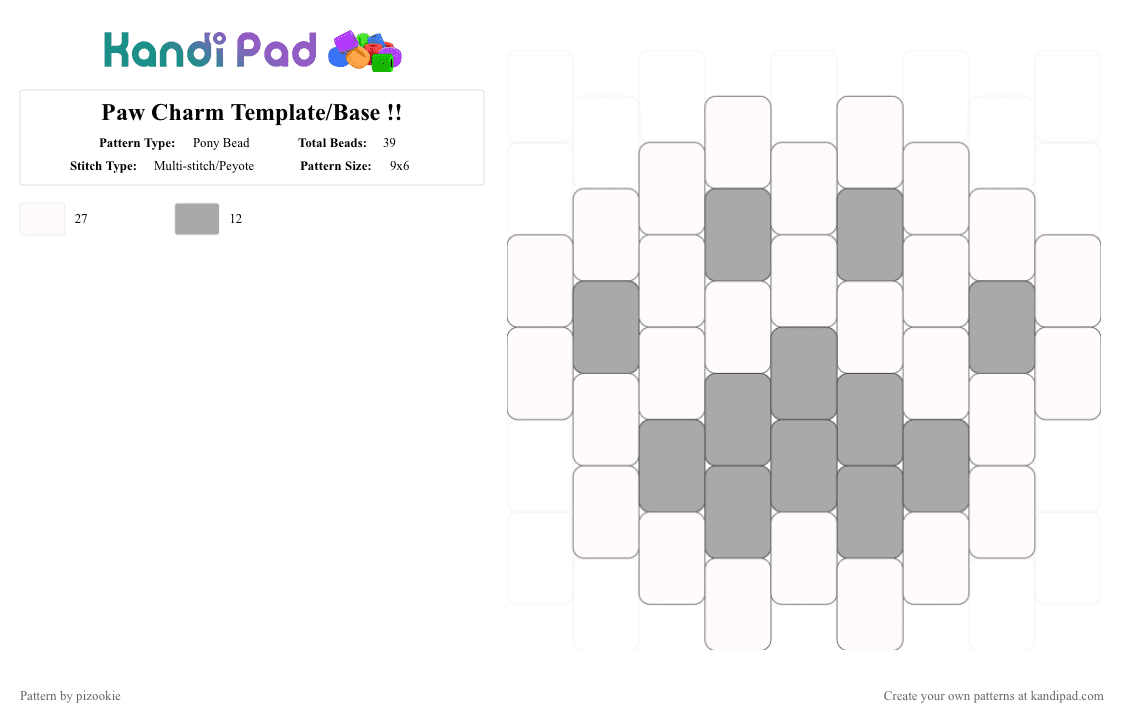Paw Charm Template/Base !! - Pony Bead Pattern by pizookie on Kandi Pad - white,beige,peyote stitch,cute,paw,cotdanimalshelter,cat,kawaii,love,animals
