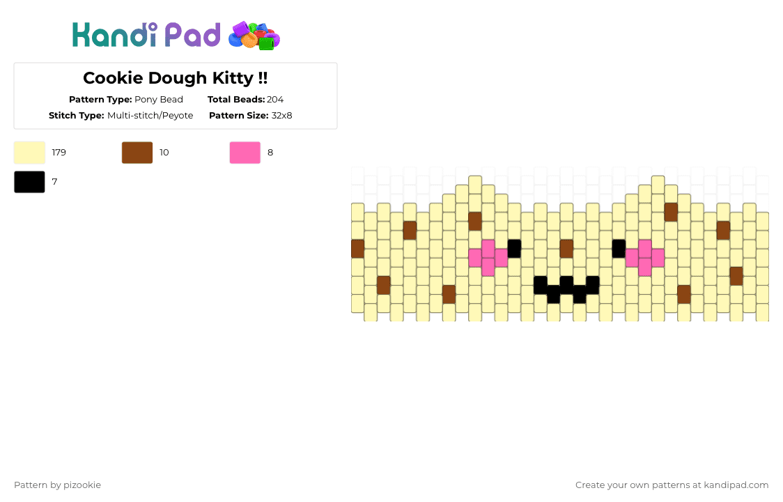 Cookie Dough Kitty !! - Pony Bead Pattern by pizookie on Kandi Pad - yellow,cotdicecream,cookie dough,ice cream,kitty,cute,multistitch,kawaii,cat