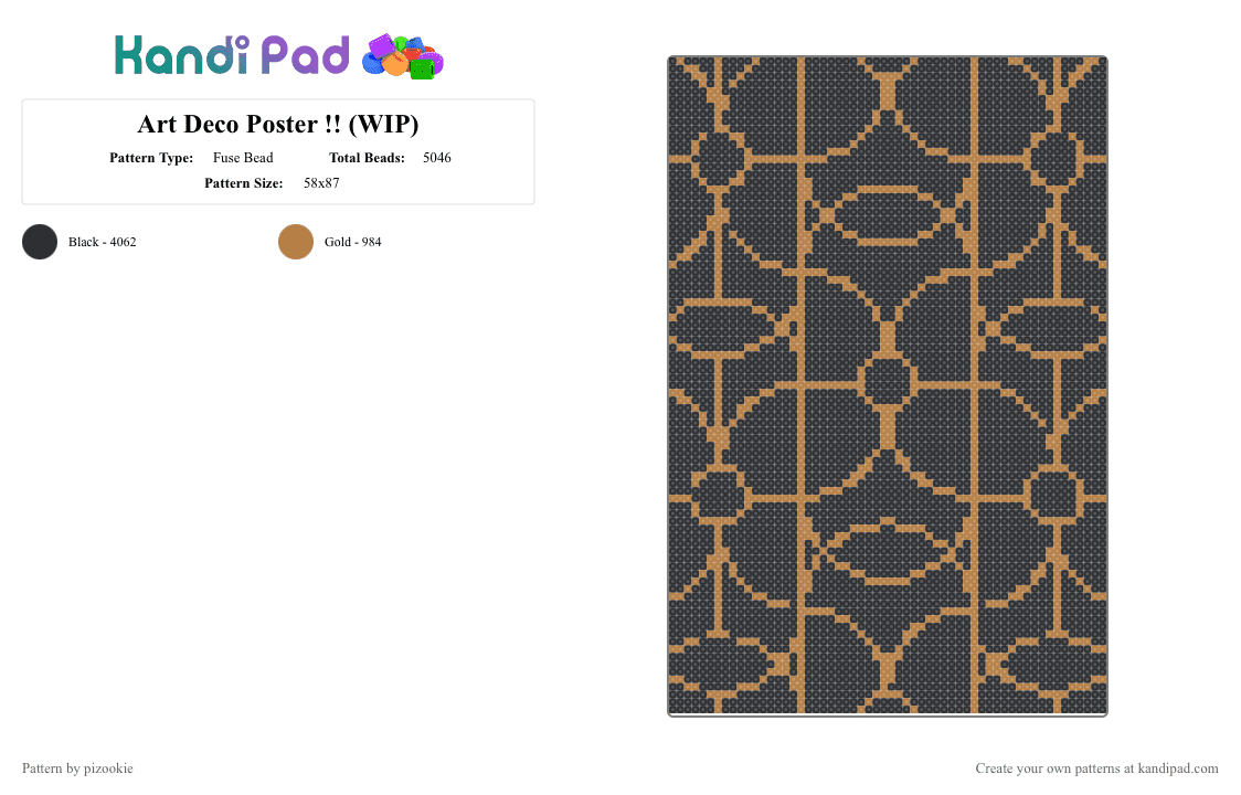Art Deco Poster !! (WIP) - Fuse Bead Pattern by pizookie on Kandi Pad - black,cotdartdeco,gold,art deco,complex,geometric,geometry,luxury
