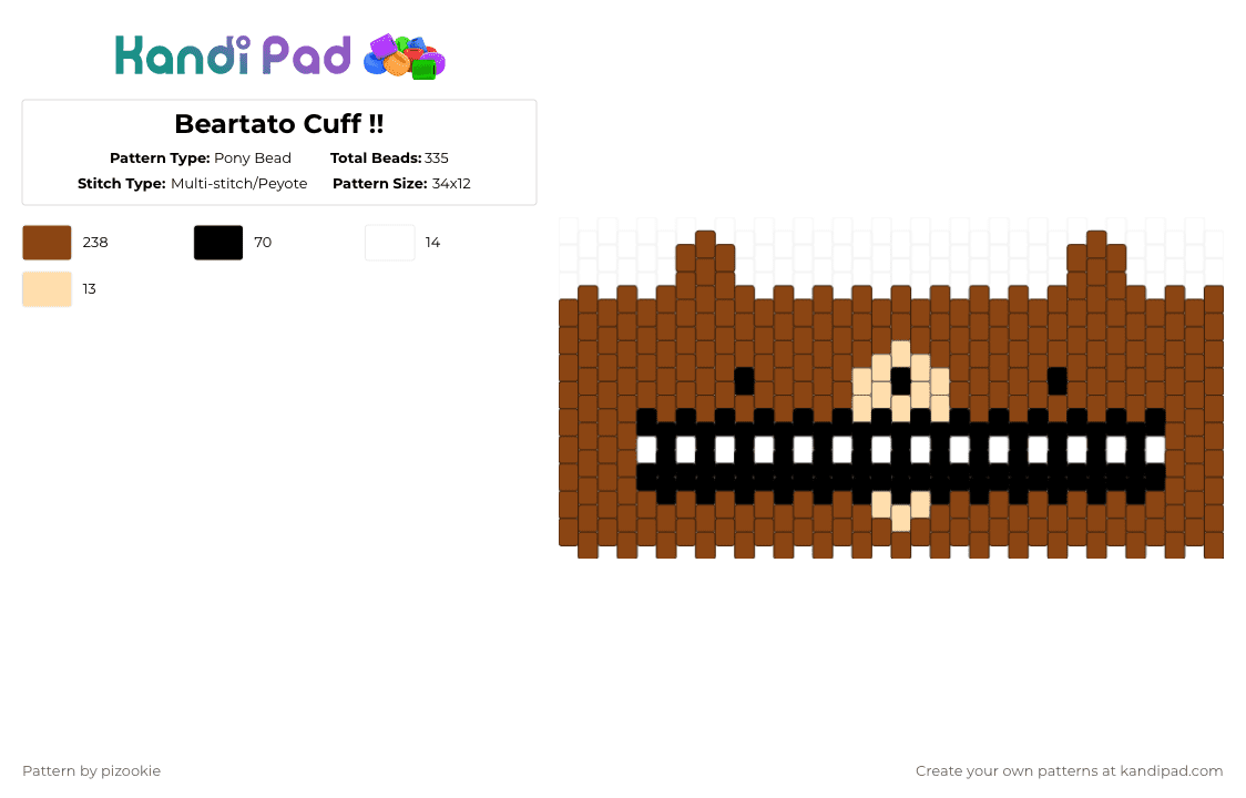 Beartato Cuff !! - Pony Bead Pattern by pizookie on Kandi Pad - red,bear,beartato,nedroid,multistitch,brown,animal,webcomic,cute