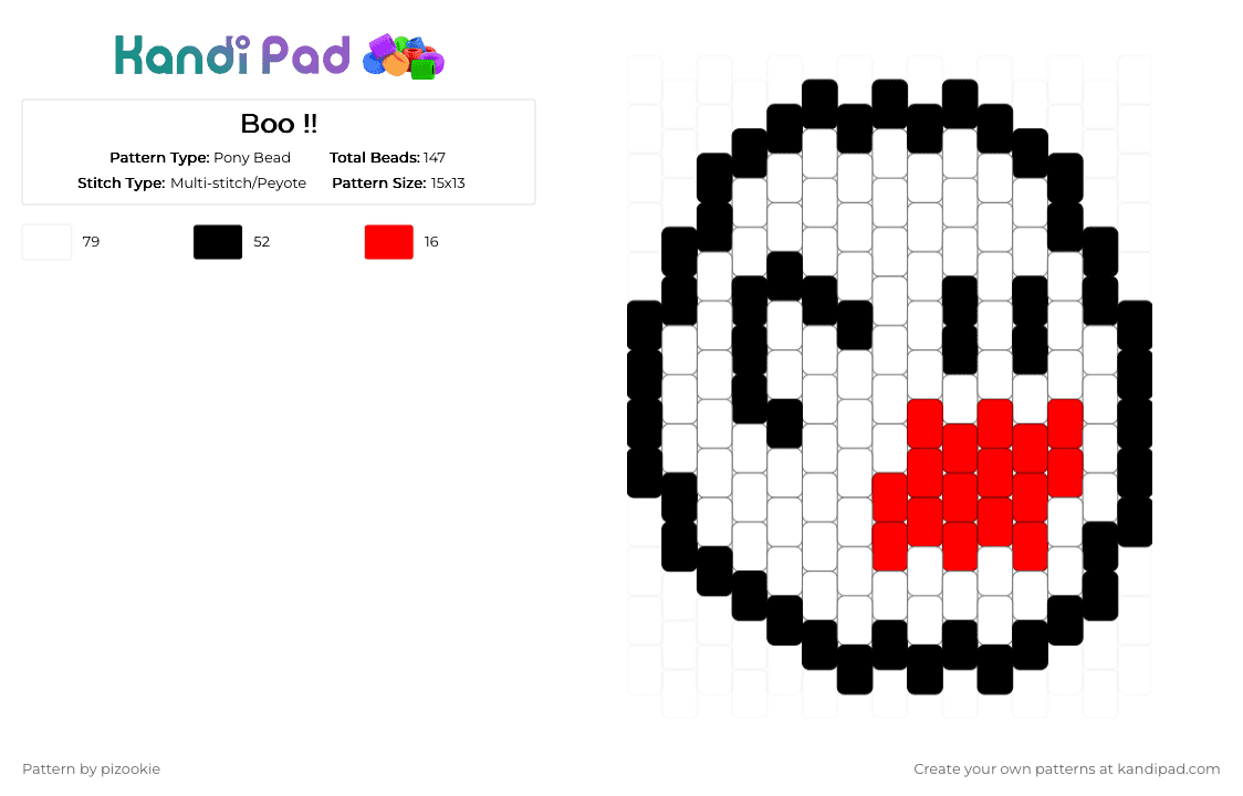 Boo !! - Pony Bead Pattern by pizookie on Kandi Pad - white,nintendo,mario,super mario,video game,video games,peyote stitch,gaming
