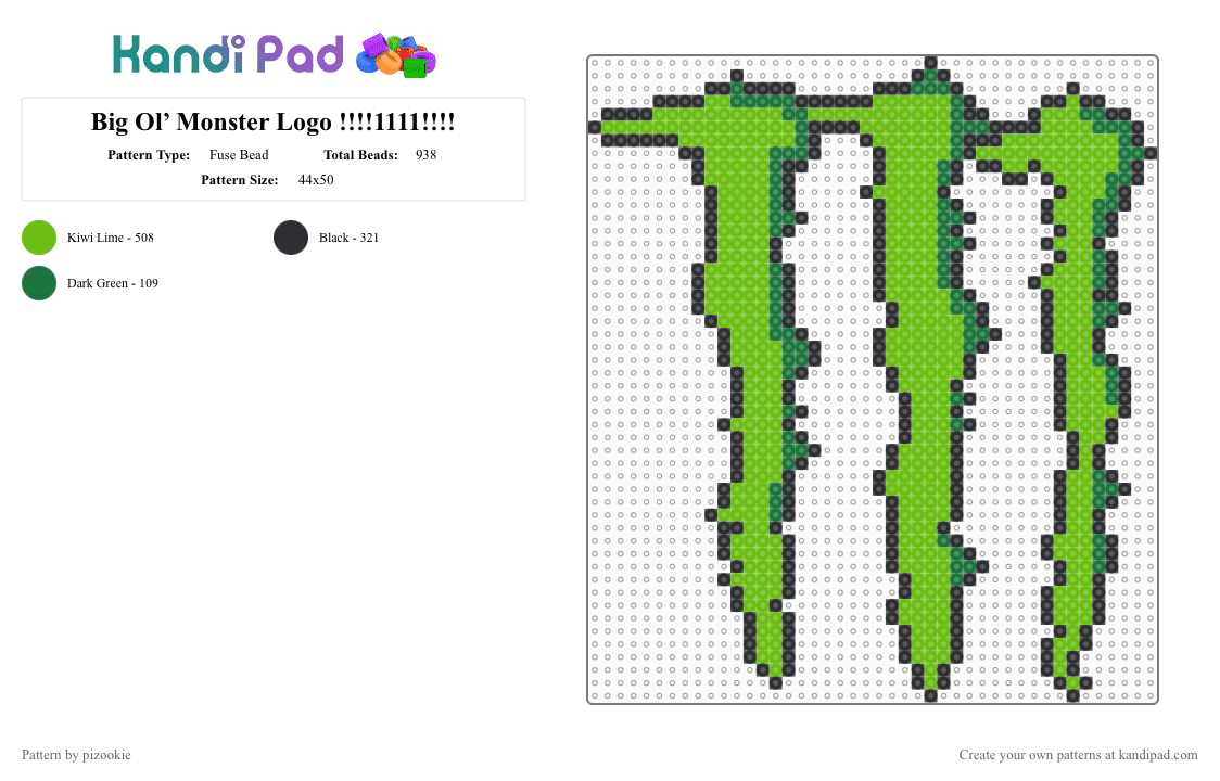 Big Ol’ Monster Logo !!!!1111!!!! - Fuse Bead Pattern by pizookie on Kandi Pad - black,green,scene,scenecore,scene kid,emo,monster energy,drinks,drink
