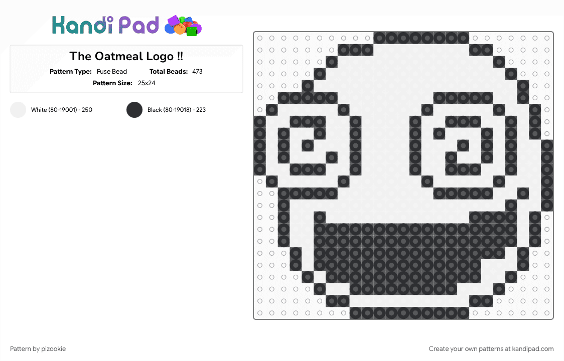 The Oatmeal Logo !! - Fuse Bead Pattern by pizookie on Kandi Pad - black, comic, comics, matthew inman, the oatmeal, webcomic, webcomics, white