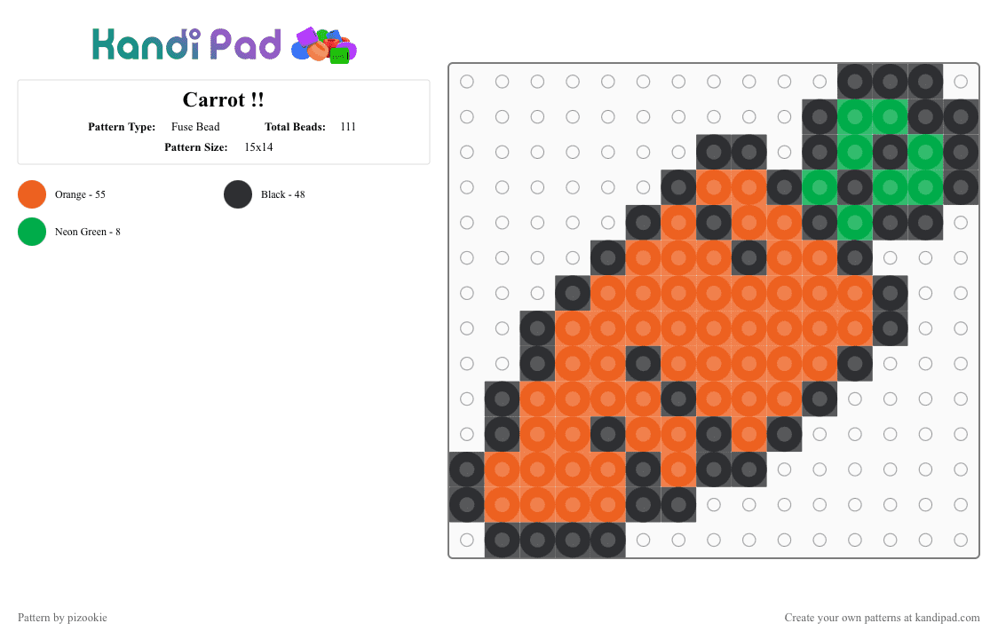 Carrot !! - Fuse Bead Pattern by pizookie on Kandi Pad - orange,cotdhealthyfood,veggies,vegetables,carrots,food,carrot,healthy