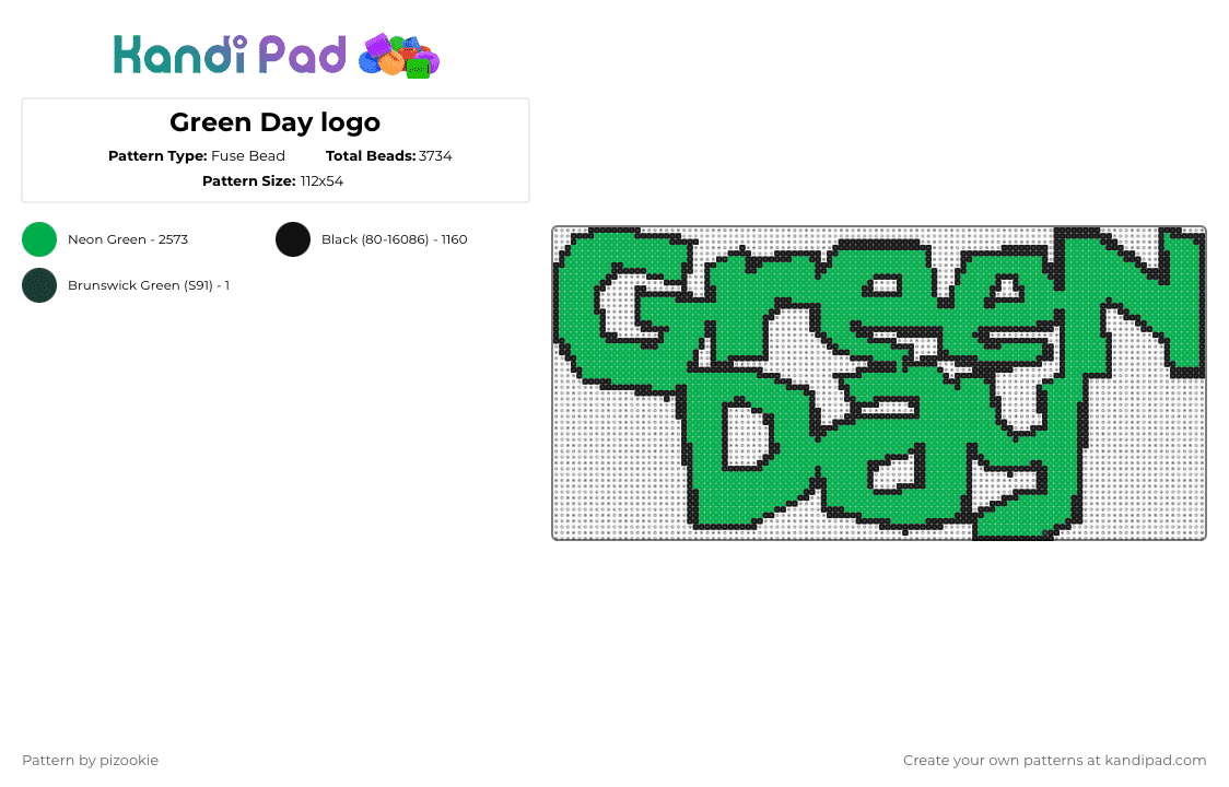Green Day logo - Fuse Bead Pattern by pizookie on Kandi Pad - black,green,cotdpunkrock,green day,logo,emo,punk,scene,scenemo