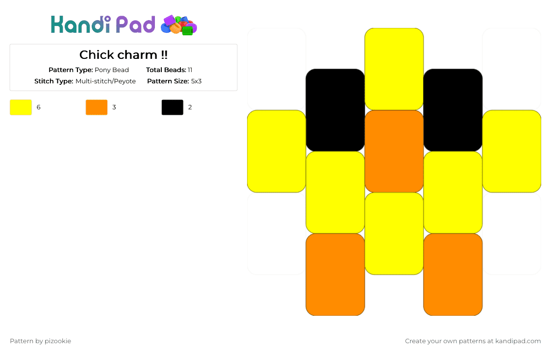 Chick charm !! - Pony Bead Pattern by pizookie on Kandi Pad - yellow,orange,animal,animals,peyote,cute,kawaii,chicken,charm