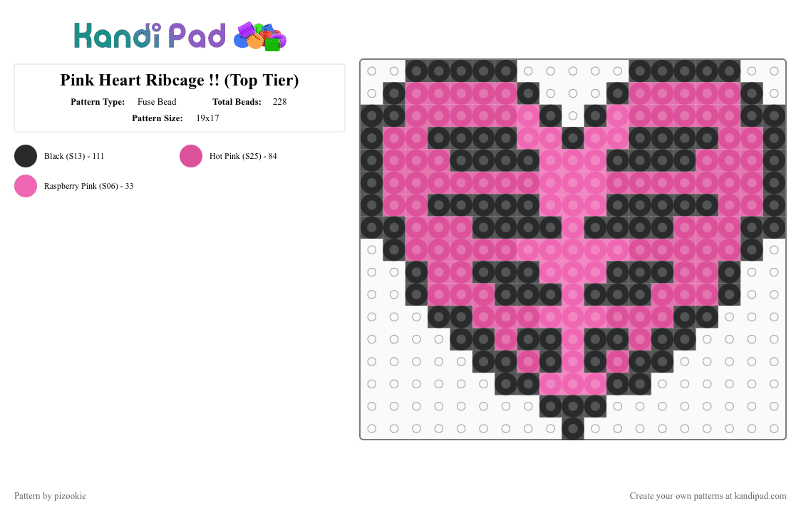 Pink Heart Ribcage !! (Top Tier) - Fuse Bead Pattern by pizookie on Kandi Pad - black,pink,ribcage,spooky,goth,heart,scene,scenecore,scene kid,emo