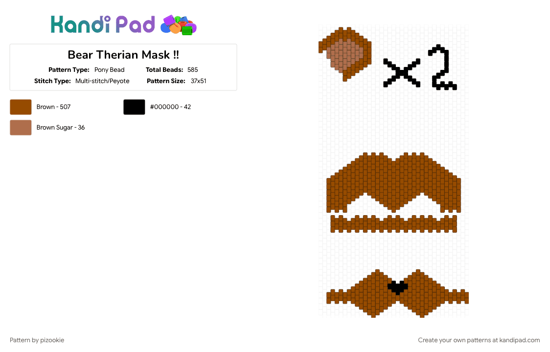 Bear Therian Mask !! - Pony Bead Pattern by pizookie on Kandi Pad - animals, bear, bears, cotdforests, masks, peyote stitch, red, therian, theriotype
