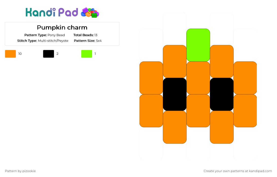 Pumpkin charm - Pony Bead Pattern by pizookie on Kandi Pad - orange,pumpkin,holiday,halloween,peyote,easy,cute,kawaii