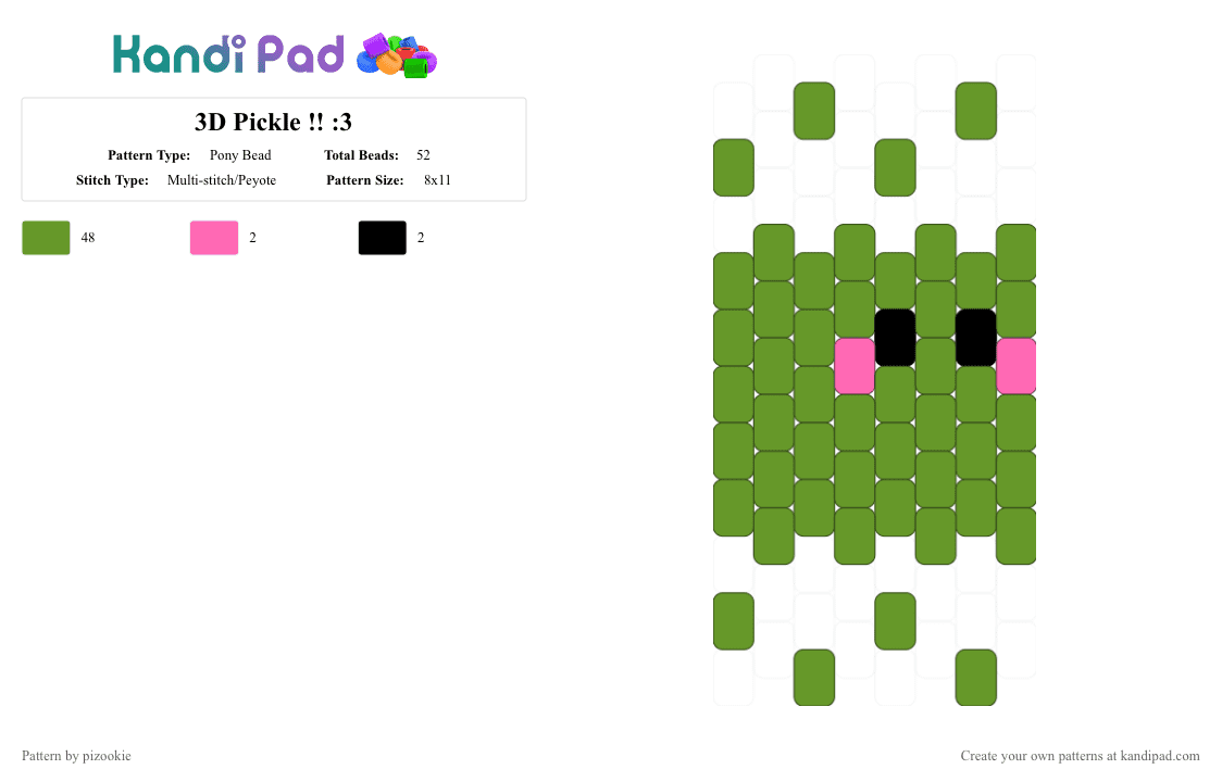 3D Pickle !! :3 - Pony Bead Pattern by pizookie on Kandi Pad - green,pickle,food,cute,kawaii,3d,multistitch,silly