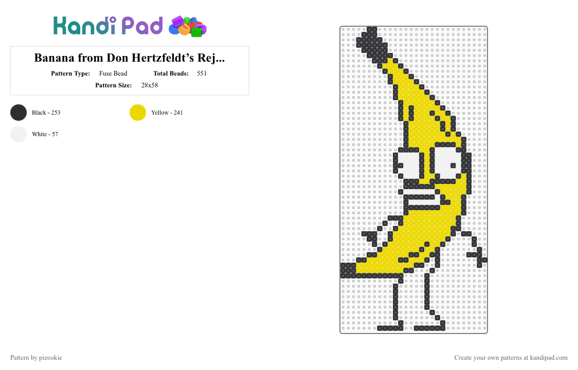 Banana from Don Hertzfeldt’s Rejected - Fuse Bead Pattern by pizookie on Kandi Pad - yellow,banana,don hertzfeldt,rejected,fruit,cartoon,memes,food
