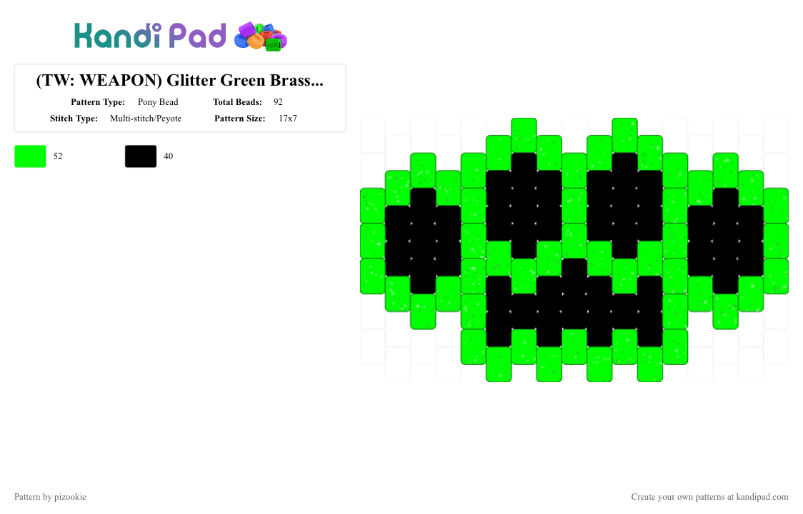 (TW: WEAPON) Glitter Green Brass Knuckle Charm !!!!1111!!!! - Pony Bead Pattern by pizookie on Kandi Pad - 