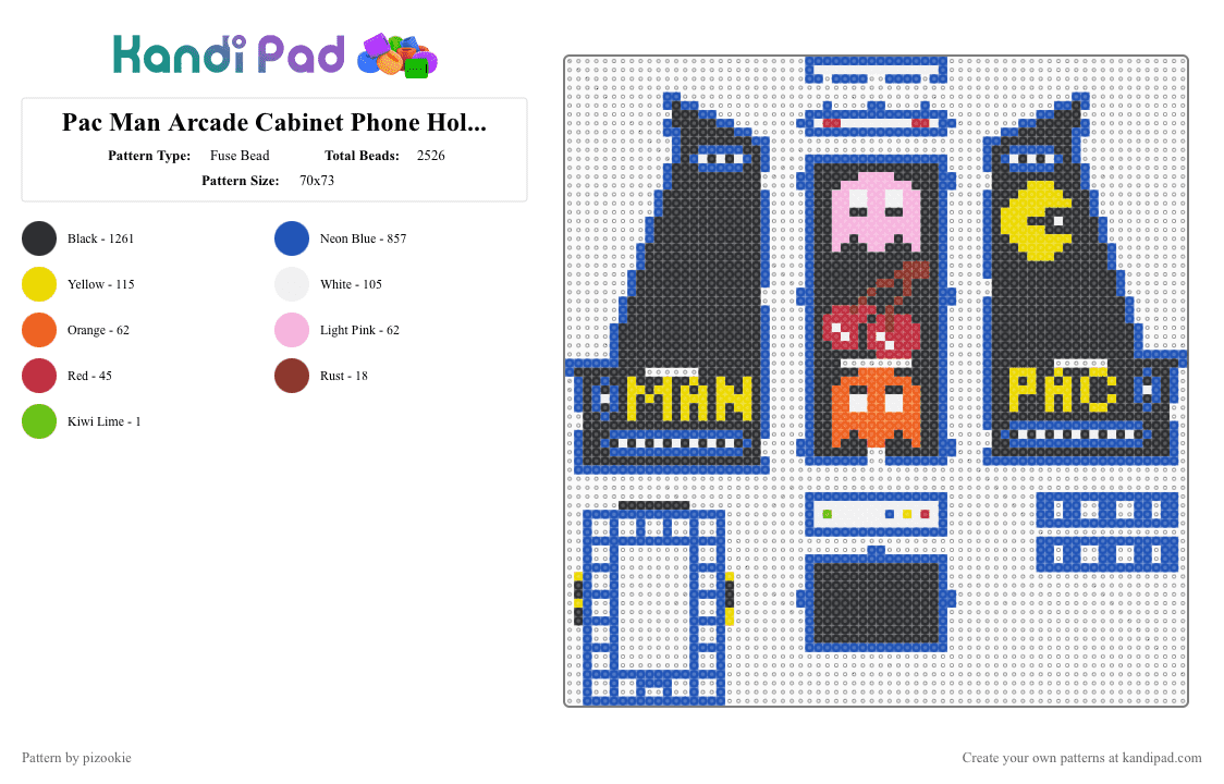 Pac Man Arcade Cabinet Phone Holder (WIP) - Fuse Bead Pattern by pizookie on Kandi Pad - black,blue,cotdarcadelights,pacman,pac man,arcade,arcade cabinet,video games,80s,nostalgia